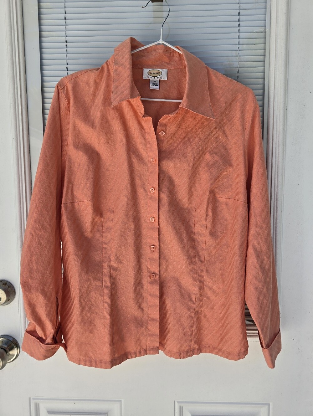 Talbots Coral-Orange Satin Button-Front Blouse 14